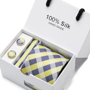 Blue and Yellow Tie, Handkerchief and Cufflink Silk Gift Set