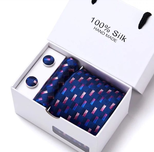 Blue & Purple Tie, Handkerchief and Cufflink Silk Gift Set