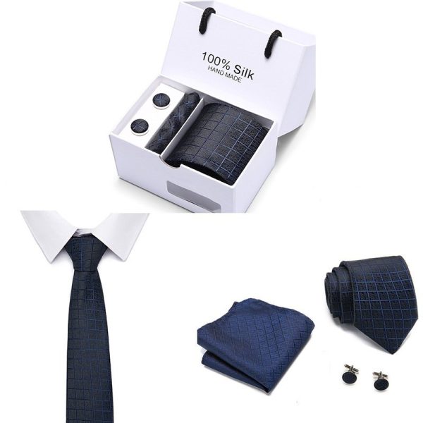 Black and Blue Tie, Handkerchief and Cufflink Gift Set