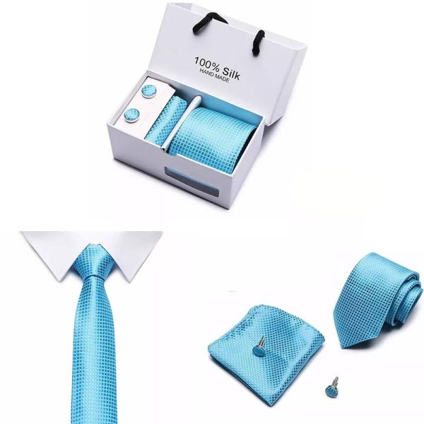 Light Blue Silk Tie, Handkerchief and Cufflink Gift Set