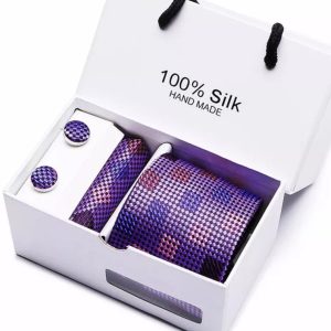 Pink & Purple Tie, Handkerchief and Cufflink Gift Set