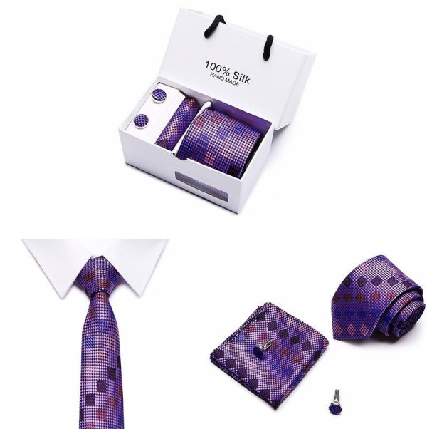 Pink & Purple Tie, Handkerchief and Cufflink Gift Set