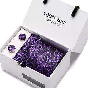 Black and Purple Tie, Handkerchief and Cufflink Gift Set