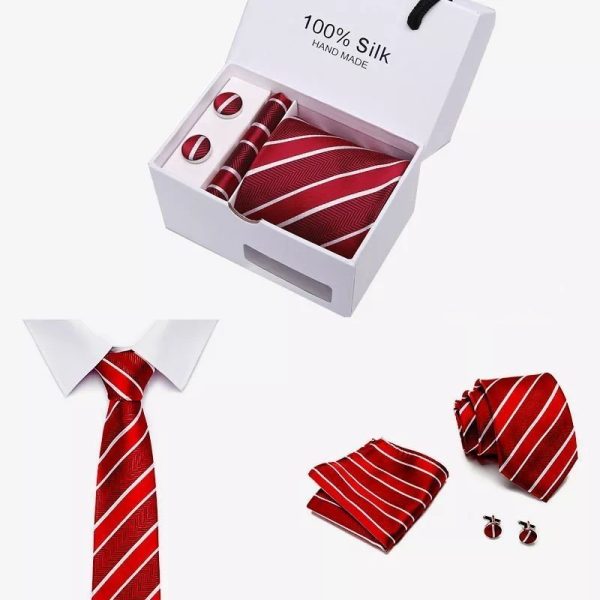 Red Silk Tie, Handkerchief and Cufflink Gift Set