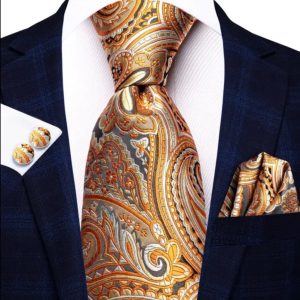 Orange and Gold Paisley Tie Set