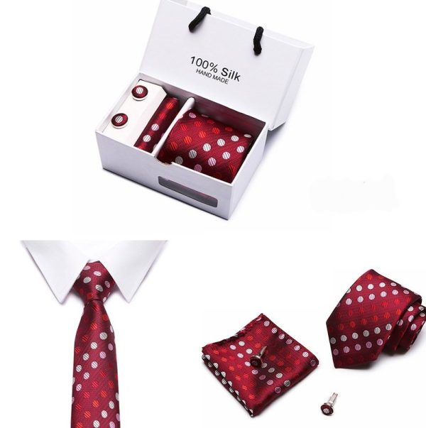 Red Silk Tie, Handkerchief and Cufflink Gift Set