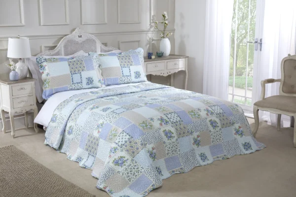 Blue Patchwork Bedspread Bedding Set