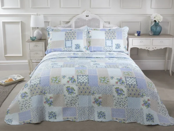 Blue Patchwork Bedspread Bedding Set