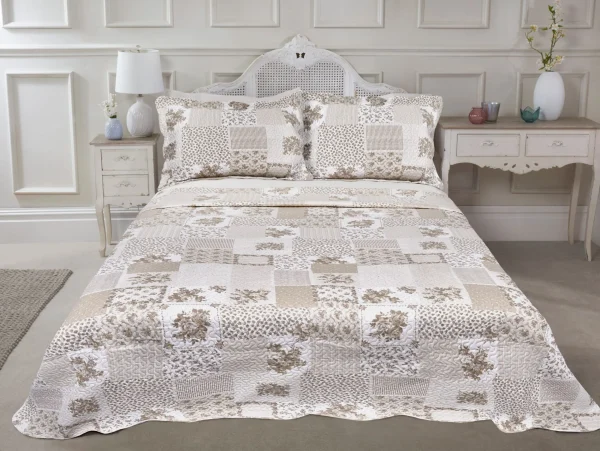 Taupe Patchwork Bedspread Bedding Set