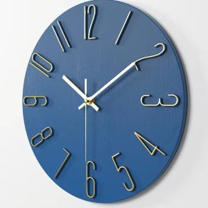 Large Blue Wall Clock with Gold Numbers