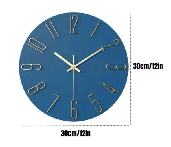 Large Blue Wall Clock with Gold Numbers